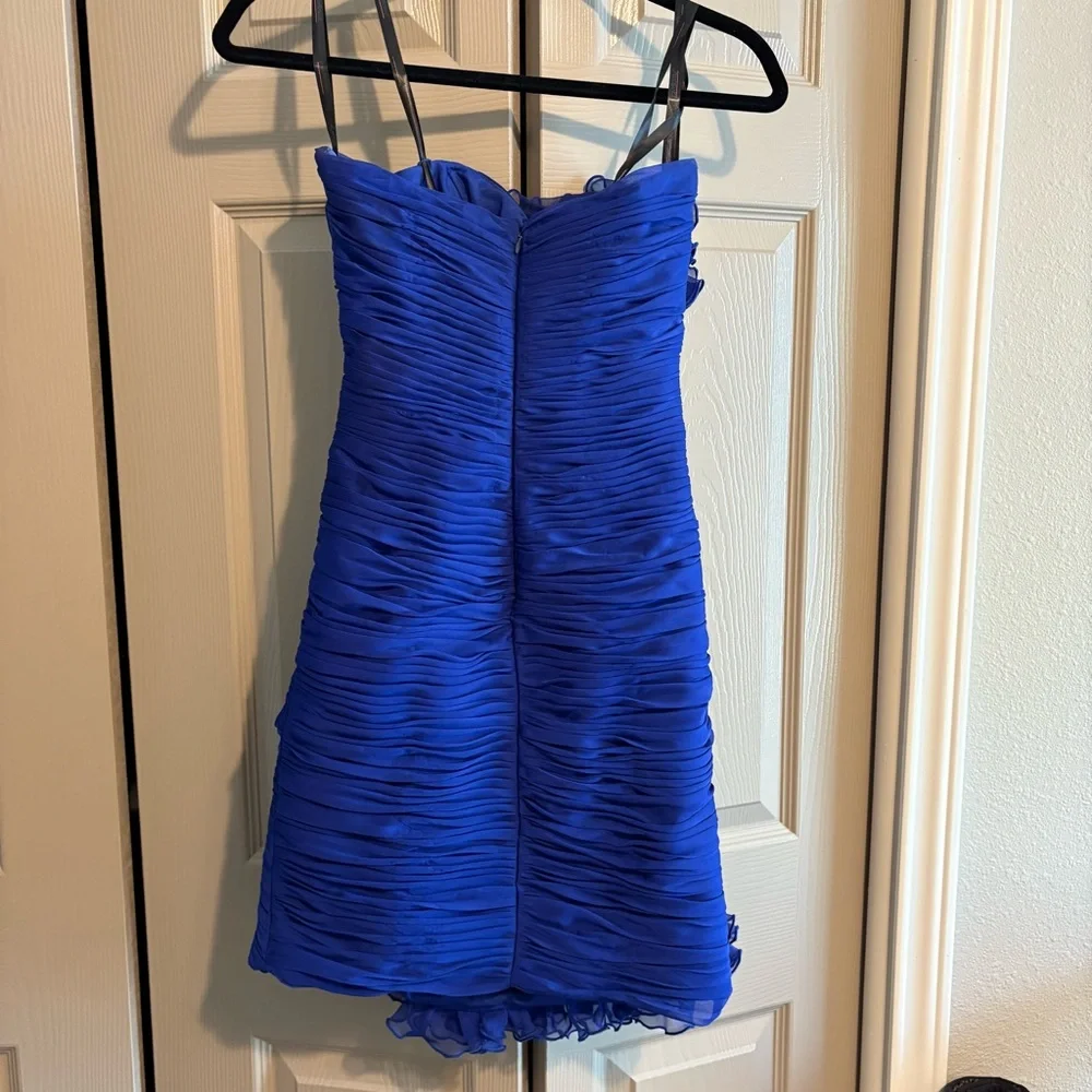 Tony Bowls Blue Ruffled Strapless Dress - Picture 2 of 4